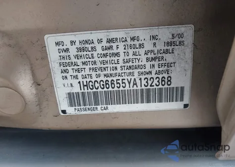 2000 Honda Accord 2.3 Lx from USA, damaged, VIN 1HGCG6655YA132368